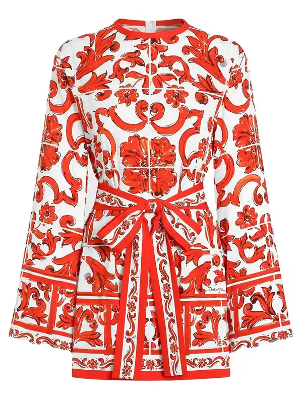 Majolica-Print Silk Charmeuse Shirt