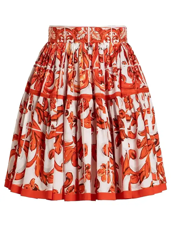 Majolica-Print Poplin Short Skirt