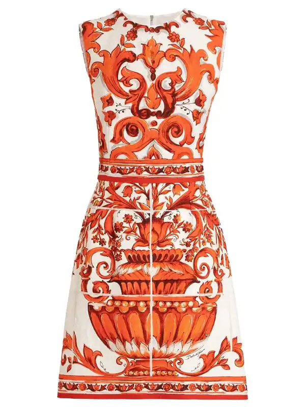 Majolica-Print Short Dress