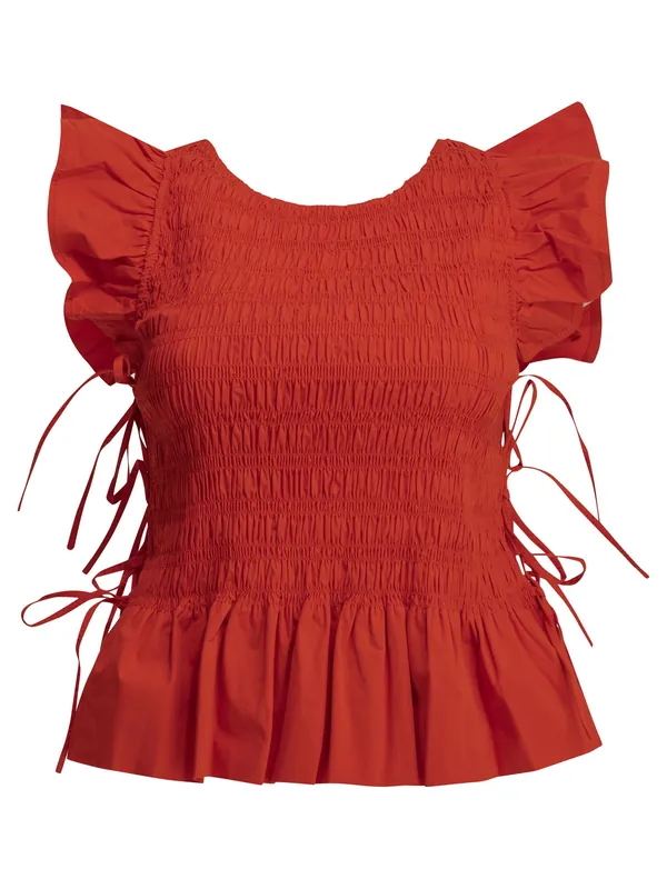 Casual Pleated Top Tops Red - Ganni