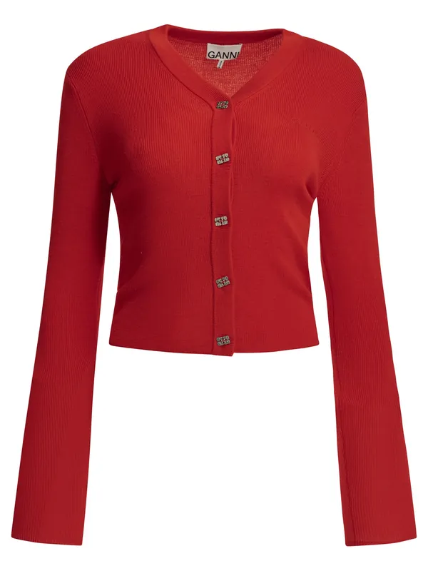 Merino Wool Cardigan Knitwear Red - Ganni