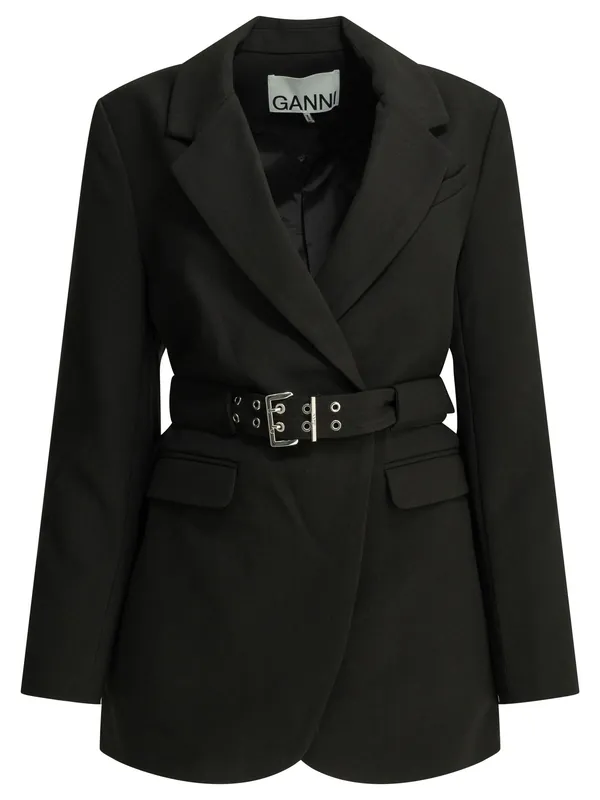 Crepe Blazer Jackets And Coats Black - Ganni