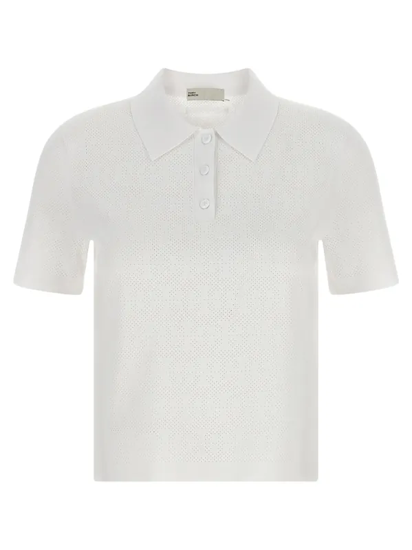 Pointelle Viscose Shirt Polo White - Tory Burch