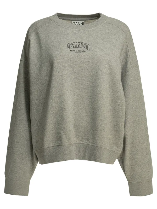Crewneck Sweatshirt With Logo Sweatshirts Grey - Ganni