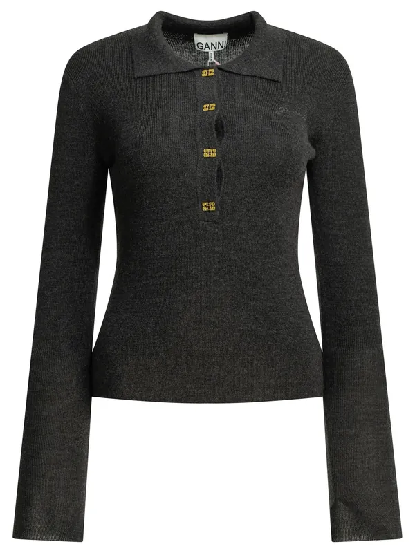 Logo Polo Sweater Knitwear Grey - Ganni