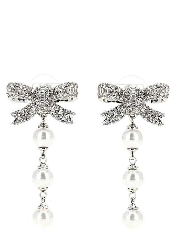 Crystal Bow Pearl Droplet Jewelry Silver - Self-Portrait