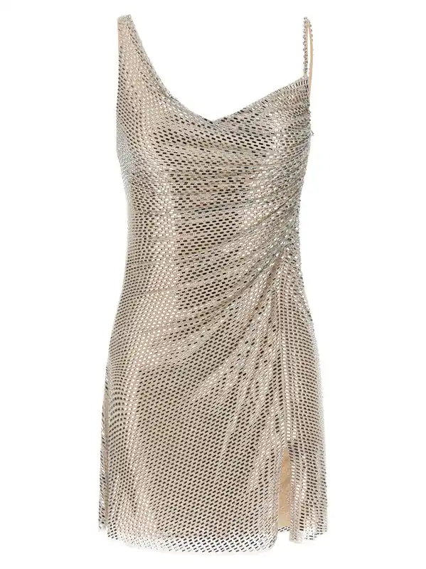 Champagne Rhinestone Draped Mini Dresses Beige - Self-Portrait