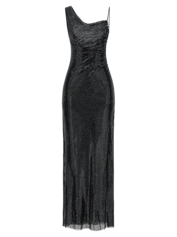 Black Rhinestone Draped Maxi Dresses Black - Self-Portrait