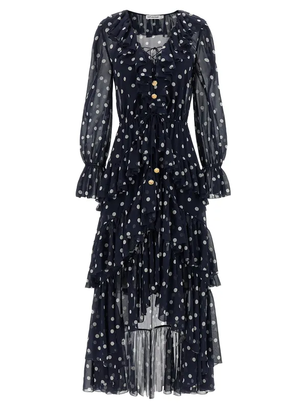 Polka Dot Georgette Ruffle Maxi Dresses Blue - Self-Portrait