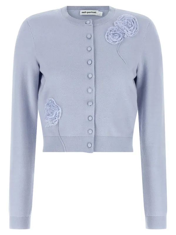 Blue Flower Knit Sweaters And Cardigans Light Blue - Self-Portrait