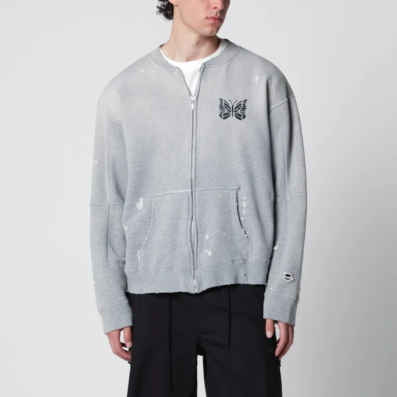 Grey Cotton "Deconstructed" Zip-Up Sweatshirt