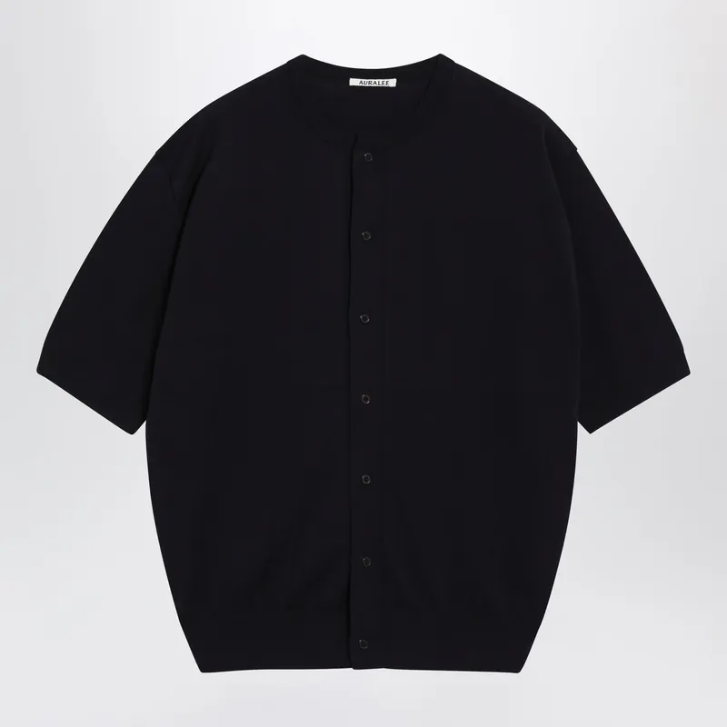Navy Blue Cotton Button-Up Sweater