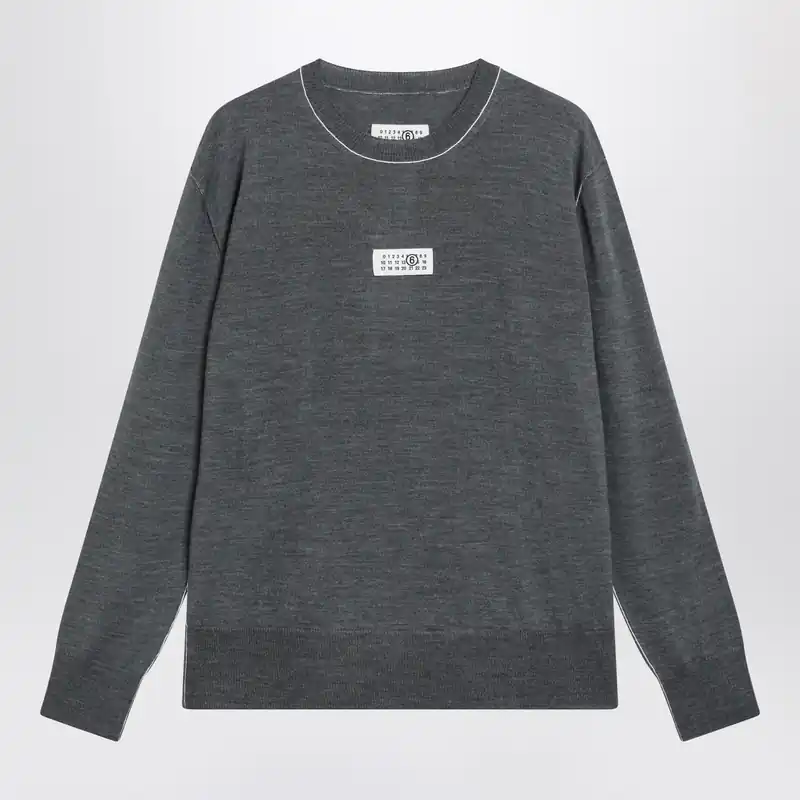 Grey Wool Sweater With Numeric Logo - MM6 Maison Margiela