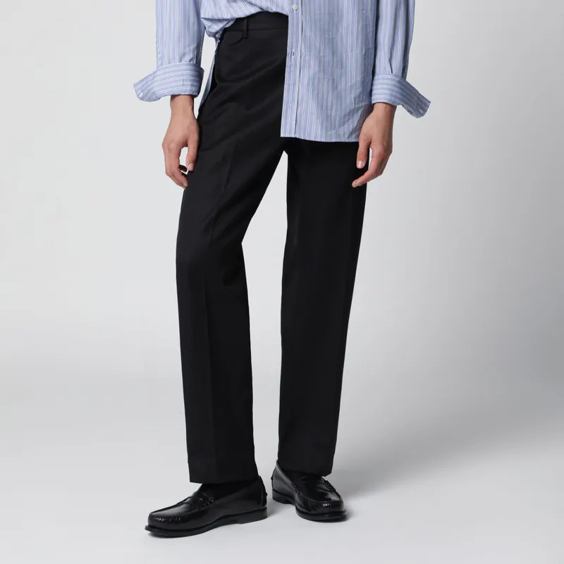 Black Cotton And Linen Trousers - Santaniello