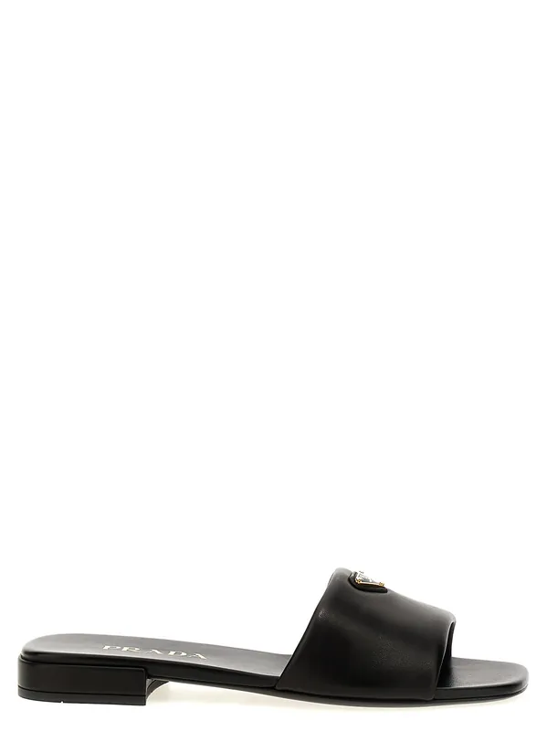 Logo Leather Sandals Black - Prada