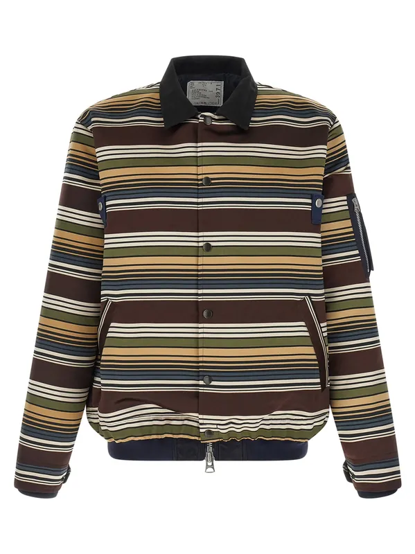 Horizontal Stripe Puffer Jackets Brown - Sacai