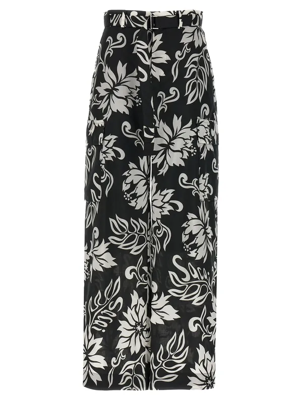 Floral Print Trousers Pants White/Black - Sacai