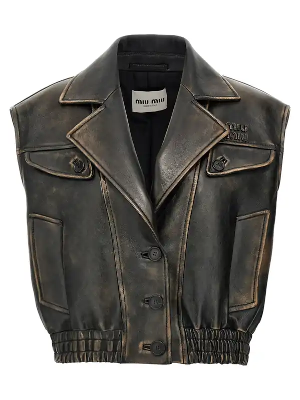 Logo Nappa Vest Gilet Brown - Miu Miu