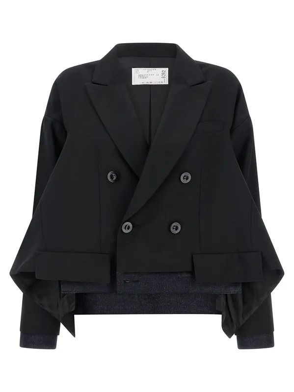 Denim Insert Blazer Blazers Black - Sacai