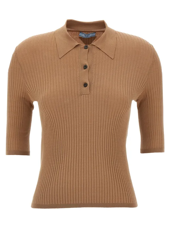 Knitted Shirt Polo Beige - Prada