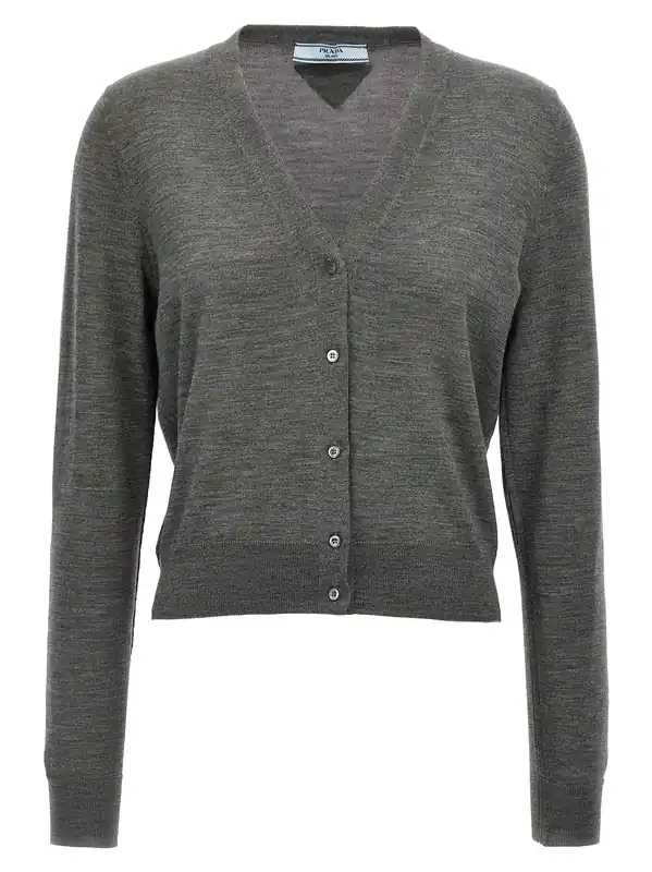 Wool Cardigan Sweaters And Cardigans Gray - Prada