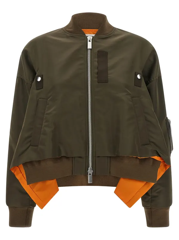 Asymmetrical Blouson Bottom Puffer Jackets Green - Sacai