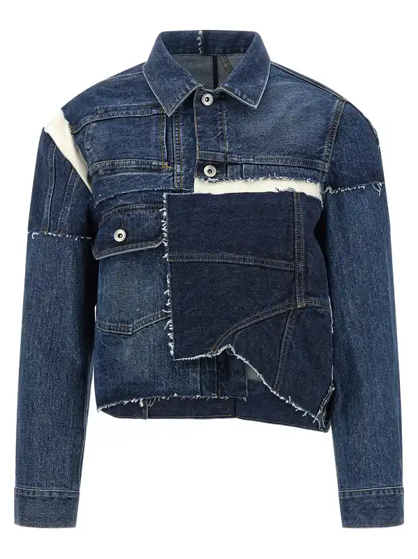 Patchwork Denim Jacket Puffer Jackets Blue - Sacai