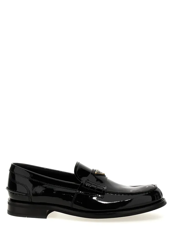 Logo Patent Leather Loafer Loafers Black - Prada