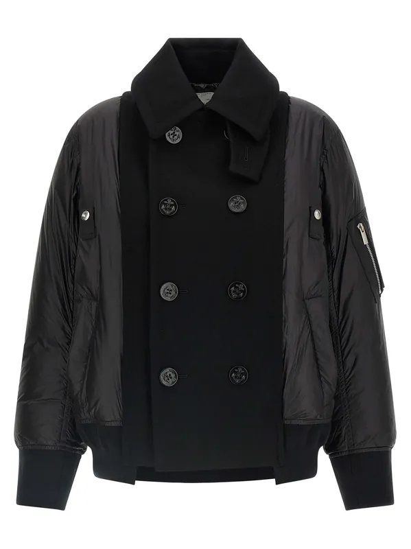 Wool Insert Bomber Jacket Puffer Jackets Black - Sacai