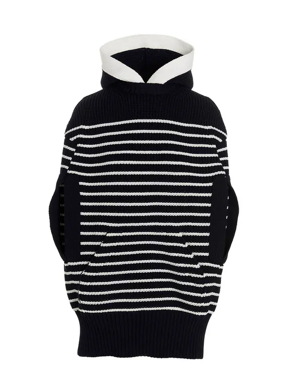 Striped Hooded Cape Capes Blue - Sacai