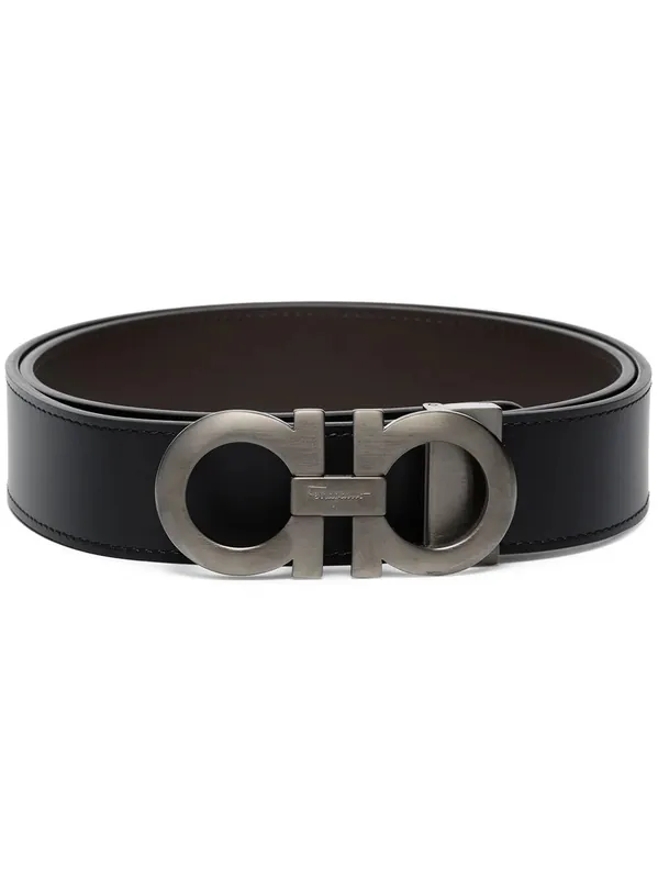 Brushed Finish Gancini Reversible Belt - Ferragamo