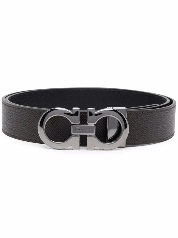 Hammered Leather Reversible Gancini Belt - Ferragamo