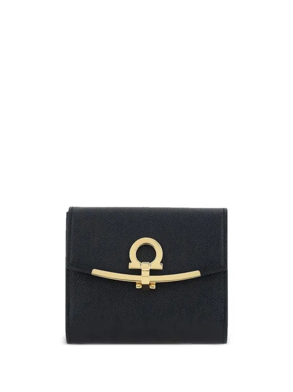Hammered Leather Gold Gancini Compact Wallet - Ferragamo