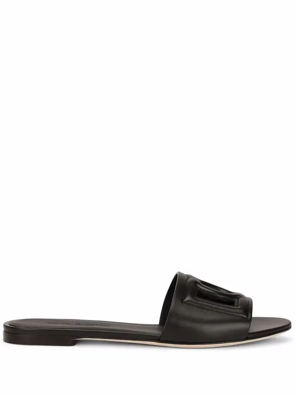 Dg Millennials Logo Leather Flat Slides - Dolce & Gabbana