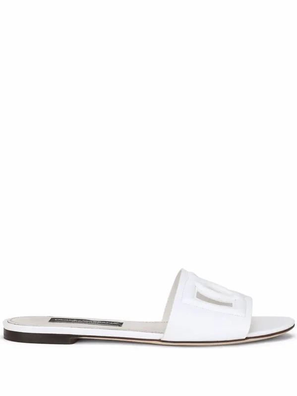 Dg Millennials Logo Leather Flat Slides - Dolce & Gabbana