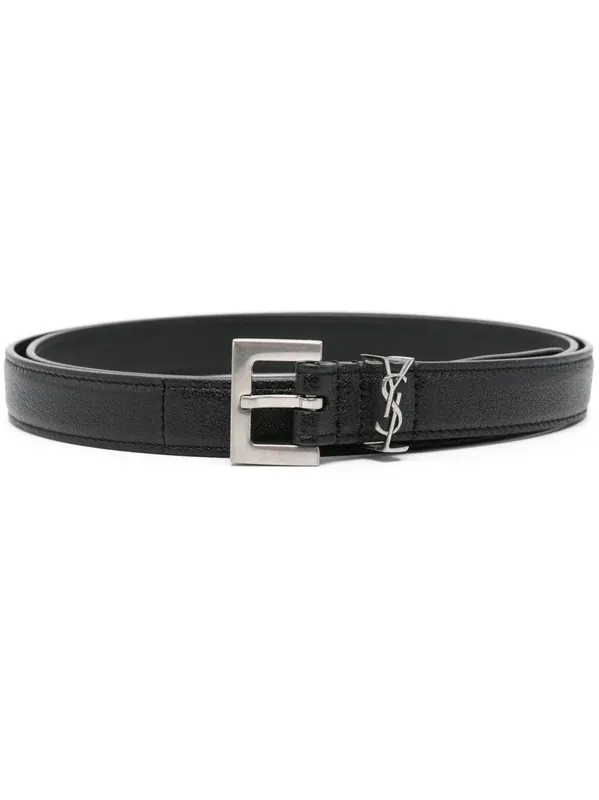 Squared Buckle Smooth Leather Cassandre Thin Belt - Saint Laurent
