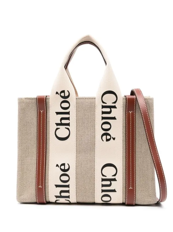 Small Woody Tote Bag In Linen - Chloé