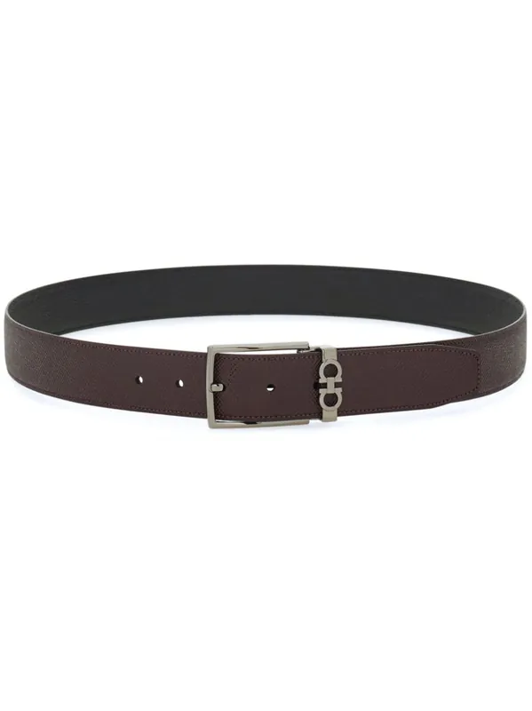 Grained Leather Gancini Motif Reversible Belt - Ferragamo