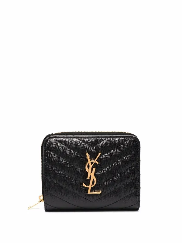 Cassandre MatelassÉ Compact Zip Around Wallet In Grain De Poudre Leather - Saint Laurent