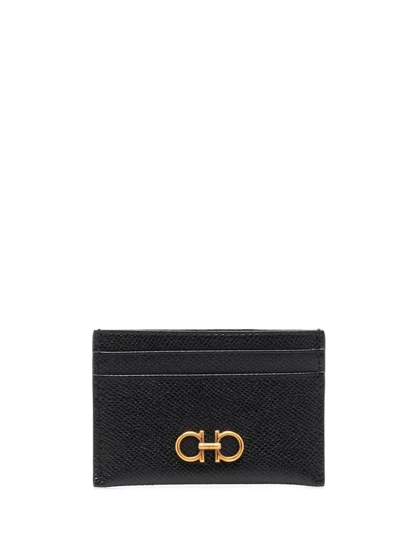 Gold Gancini Hammered Leather Card Holder - Ferragamo