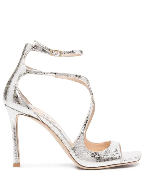 Azia 95 Champagne Glitter Leather Sandals - Jimmy Choo