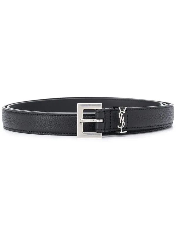 Grained Leather Cassandre Thin Belt With Square Buckle - Saint Laurent