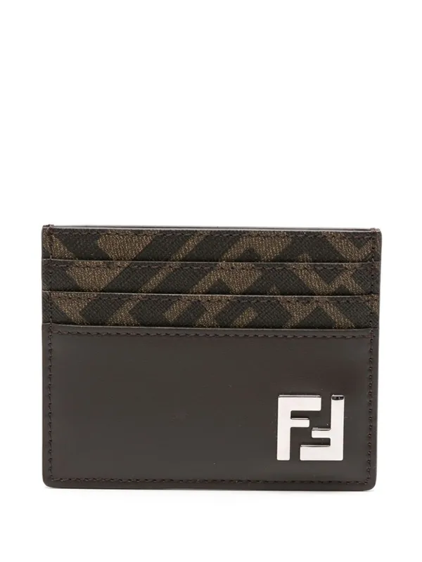 Leather And Ff Canvas Squared Card Holder - Fendi
