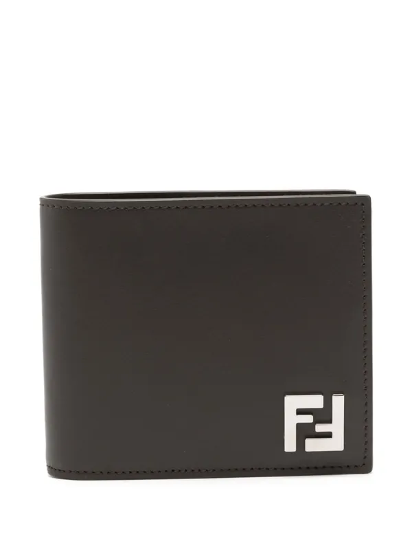 Leather And Ff Canvas Compact Bi-Fold Wallet