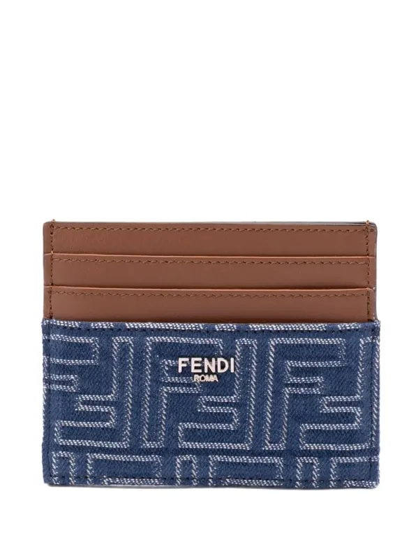 Leather And Denim-Effect Ff Jacquard Card Holder