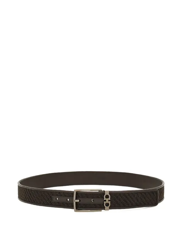 Basketweave Effect Leather Belt With Square Buckle - Ferragamo