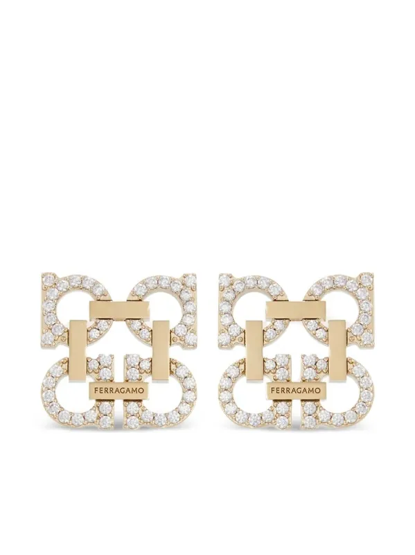 Crystal Embellished Four Gancini Clip On Earrings - Ferragamo