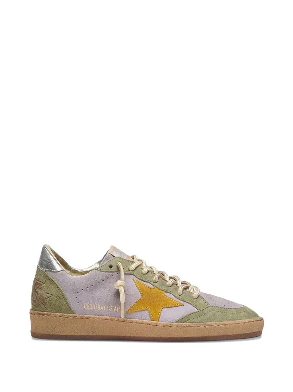 Ball Star Suede Sneakers With Laminated Leather Heel Tab - Golden Goose