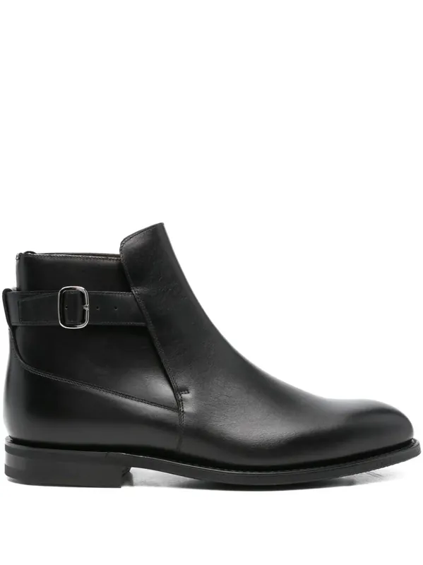 Buckle-Fastening Leather Ankle Boots