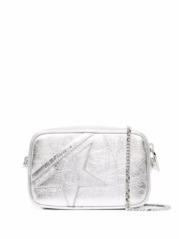 Mini Star Bag In Silver Laminated Leather With Tone-On-Tone Star